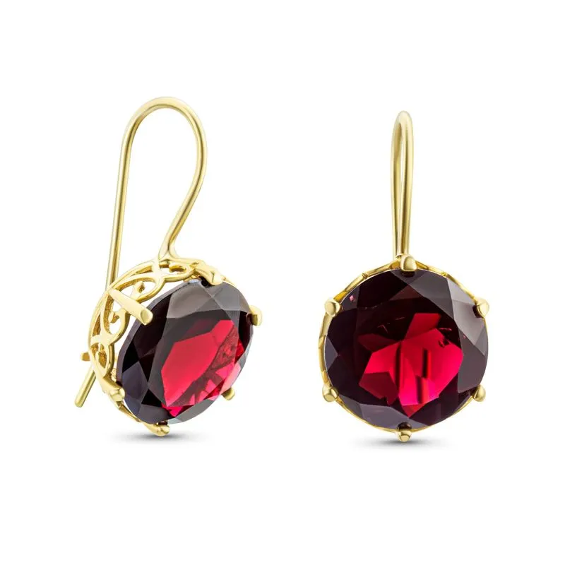 Yellow Gold 14K Earrrings Red Garnet with heart texture