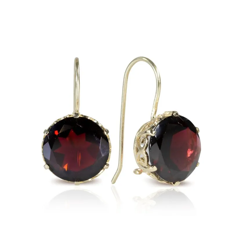 Yellow Gold 14K Earrrings Red Garnet with heart texture